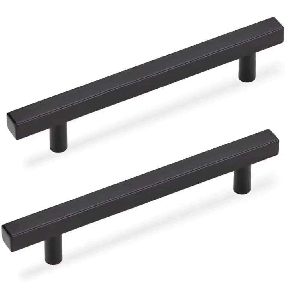3 1/2 Inch Cabinet Pulls Black for Cabinets 10 Pack, Square, 6” Overall Length